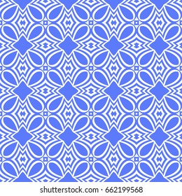 Vector seamless pattern with geometric floral style background. for printing on fabric, paper for scrapbooking, wallpaper, cover, page book. blue, white color