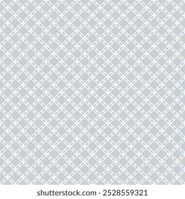 Vector seamless pattern with geometric grid, net, lattice, mesh. Subtle light gray texture with smooth shapes, floral silhouettes, diamonds. Ornament background. Repeated design for wallpaper, decor