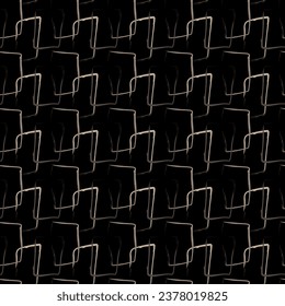 Vector seamless pattern with geometric hand drawn shapes on a black background. For printing, packaging, textiles, wallpaper, banners