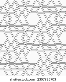 Vector seamless pattern. Geometric linear pattern. Mosaics motif. Polygonal trellis on the base of triangular grid. Hexagons and rhombuses pattern. Abstract seamless black and white vector background.