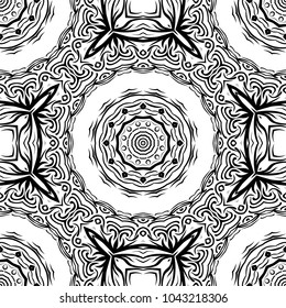 Vector seamless pattern. Geometric ornament with abstract flower. for design