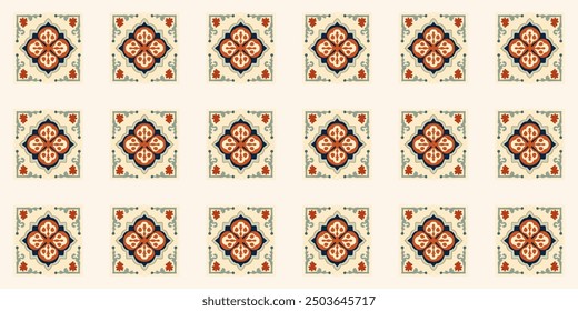 Vector seamless pattern. Geometric ornament texture design. Turkish İznik çinisi square shape ceramic tile in Oriental arabic style.  