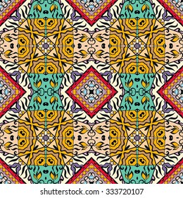 Vector seamless pattern geometric ornament, tribal ethnic arabic indian motif. Hand drawn abstract sketchy background. Repeating fabric texture