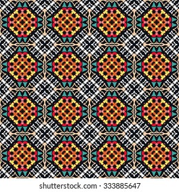 Vector seamless pattern geometric ornament, tribal ethnic arabic indian motif. Hand drawn abstract sketchy background. Repeating fabric texture