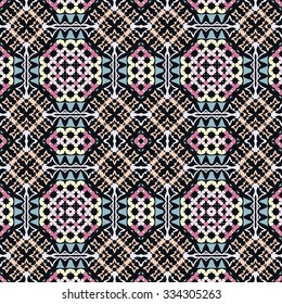 Vector seamless pattern geometric ornament, tribal ethnic arabic indian motif. Hand drawn abstract sketchy background. Repeating fabric texture