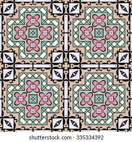 Vector seamless pattern geometric ornament, tribal ethnic arabic indian motif. Hand drawn abstract sketchy background. Repeating fabric texture