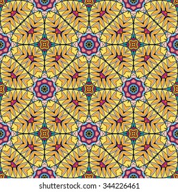 Vector seamless pattern with geometric ornament, tribal ethnic arabic indian motif. Hand drawn abstract background. Repeating fabric texture.