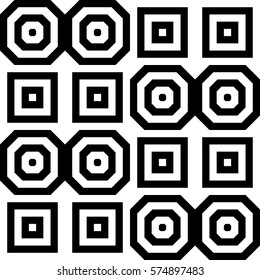 Vector seamless pattern. Geometric ornament, design template with striped black white polygons. Background, texture with figurative geometry. Decoration for card tile web cover fabric print badge