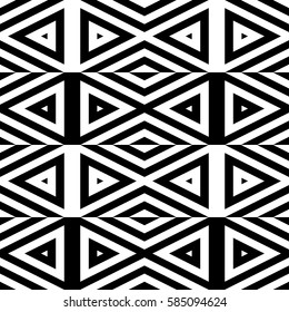 Vector seamless pattern. Geometric ornament, design template with striped black white triangles. Background, texture with figurative geometry. Decoration for card tile web cover fabric print badge