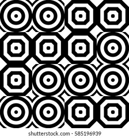 Vector seamless pattern. Geometric ornament, design template with striped black white polygons. Background, texture with figurative geometry. Decoration for card tile web cover fabric print badge