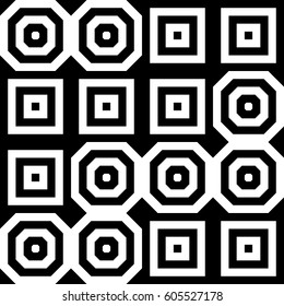 Vector seamless pattern. Geometric ornament, design template with striped black white polygons. Background, texture with figurative geometry. Decoration for card tile web cover fabric print badge