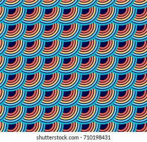 Vector seamless pattern.  Geometric rainbow  semicircles on a dark background.