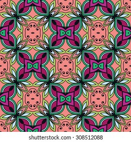 Vector seamless pattern, geometric repeating texture for Card or Invitation, Fabric or paper print, fashion illustration. Tribal ethnic arabic indian ornament. Abstract background