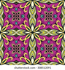 Vector seamless pattern, geometric repeating texture for Card or Invitation, Fabric or paper print, fashion illustration. Tribal ethnic arabic indian ornament. Abstract background