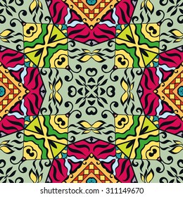 Vector seamless pattern, geometric repeating texture. Tribal ethnic arabic Indian ornament.