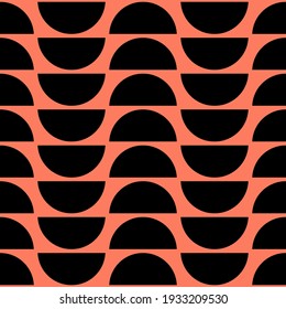 Vector seamless pattern with geometric semicircular shapes tiling. Repeating minimalistic texture. Abstract monochrome background design.