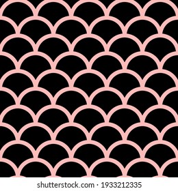 Vector seamless pattern with geometric semicircular shapes tiling. Repeating minimalistic texture. Abstract monochrome background design.
