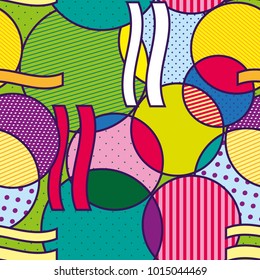?olorful vector seamless pattern with geometric shapes. Retro vintage abstract art background. Fashion 80s-90s. Memphis style design backdrop. Print ideal for wrapping paper, wallpaper, textile. eps8