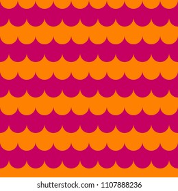 Vector seamless pattern. Geometric shapes in the form of semicircles directed down. Scaled illustration. Retro style with vintage colors. Red, yellowe and orange colors.