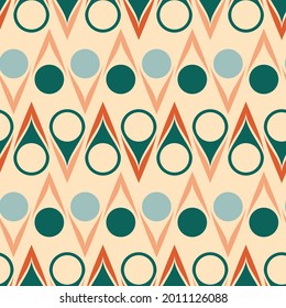 Vector seamless pattern with geometric shapes in retro modern style. Abstract backgrounds in 60s, 70s vintage style in green, blue, brown, beige colors 