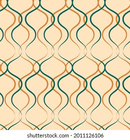 Vector seamless pattern with geometric shapes in retro-modern style. Abstract backgrounds in 60s, 70s vintage style in green, orange, beige colors 