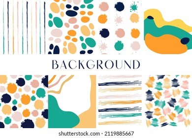 Vector seamless pattern of geometric shapes. Collection of abstract backgrounds in polka dot style in vibrant colors.