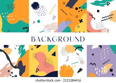 Vector seamless pattern of geometric shapes. Collection of abstract backgrounds in polka dot style in vibrant colors.
