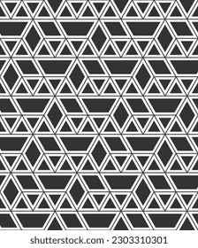 Vector seamless pattern. Geometric shapes pattern. Mosaics motif. Polygonal trellis on the base of triangular grid. Triangles pattern. Abstract seamless black and white vector background.