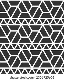 Vector seamless pattern. Geometric shapes pattern. Mosaics motif. Polygonal trellis on the base of triangular grid. Triangles pattern. Abstract seamless black and white vector background.