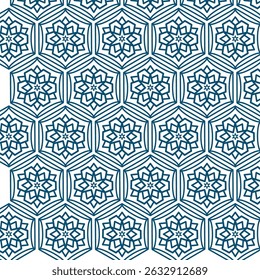 vector seamless pattern with geometric shapes, tessellation of hexagons, symmetrical motif, stylized flower or star, honeycomb structure, japanese tortoise shell pattern, interlocking hexagons.