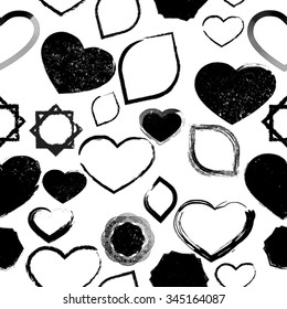 Vector Seamless Pattern . Geometric Shapes and Hearts in Grunge Style . Vintage texture.