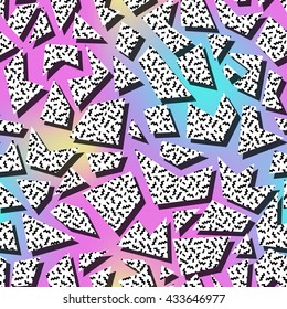Vector Seamless Pattern With Geometric Shapes. Retro Vintage Abstract Art Print. Fashion 80s-90s. Memphis Style Design.  Wallpaper, Cloth Design, Fabric, Paper, Cover, Textile, Weave, Wrapping