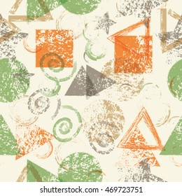 Vector Seamless Pattern . Geometric Shapes in Grunge Style with Distressed, Dirty Texture.