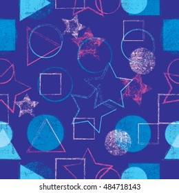 Vector Seamless Pattern . Geometric Shapes in Grunge Style .