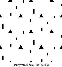 Vector seamless pattern with geometric simple shapes. Black and white rectangles triangles fine print background.