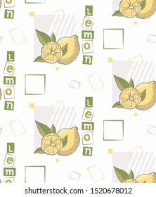 Vector seamless pattern. Geometric with sketch lemon