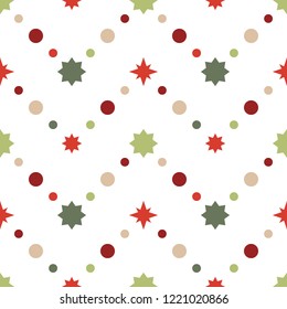 Vector seamless pattern of geometric snowflakes. Nordic pattern in Christmas traditional colors.