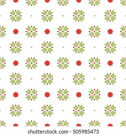 Vector seamless pattern of geometric snowflakes. Nordic pattern in Christmas traditional colors.