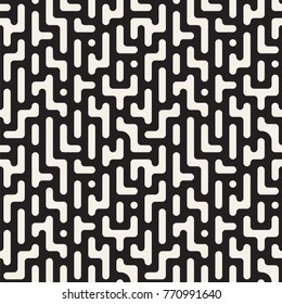 Vector seamless pattern with geometric spots. Monochrome random line streaks. Contrast repeating stylish background design