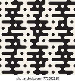 Vector seamless pattern with geometric spots. Monochrome random line streaks. Contrast repeating stylish background design