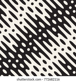 Vector seamless pattern with geometric spots. Monochrome random line streaks. Contrast repeating stylish background design