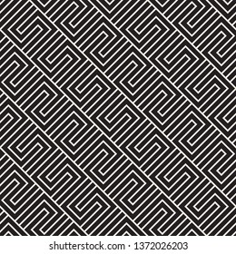 Vector seamless pattern. Geometric striped simple ornament. Monochrome spiral slanted lines lattice.