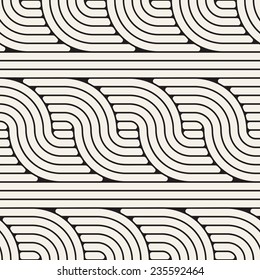 Vector seamless pattern. Geometric striped ornament. Monochrome background with optical twist