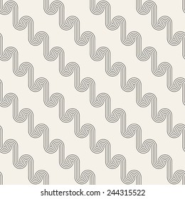 Vector seamless pattern. Geometric striped ornament. Monochrome background with linear winding diagonal flow