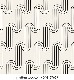 Vector seamless pattern. Geometric striped ornament. Monochrome background with linear winding diagonal flow