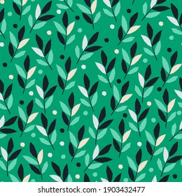 Vector seamless pattern in geometric style with twigs leaves
