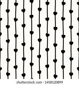 Vector seamless pattern. Geometric stylish background of wavy lines and hearts. Graphic stripes with wavy stripes