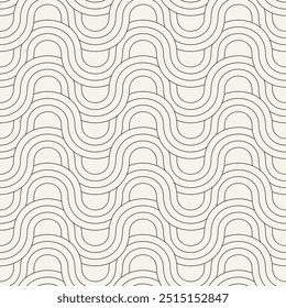 Vector seamless pattern. Geometric thin linear striped ornament. Stylish monochrome background. Line repeating texture with winding ribbons