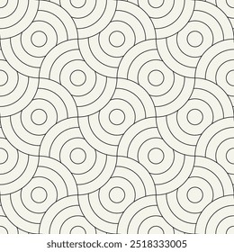 Vector seamless pattern. Geometric thin linear striped circles. Stylish monochrome background. Simple repeating swatch. Monochrome black ornament with concentric elements.
