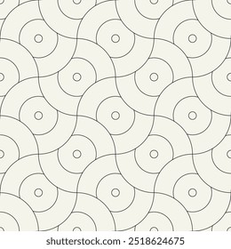 Vector seamless pattern. Geometric thin linear elements. Stylish monochrome background. Simple repeating swatch. Monochrome black ornament with concentric elements.